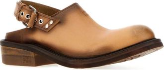 Miu Miu Womens Sabot Clog Camel Calf Interior Leather Sandal
