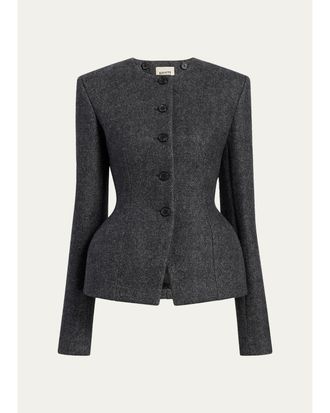 Khaite Enzi Single-Breasted Wool Collarless Peplum Jacket