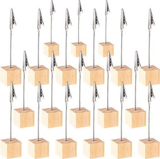 No Brand Clips Para Fotos Con Base De Madera - Paquete De 20 Unidades - Perfectos Para Usar Como Tarjetas De N&uacute;meros De Mesa, Etiquetas De Precio O Notas Adhes