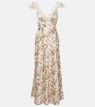 D&ocirc;en Fiona lace-trimmed silk midi dress