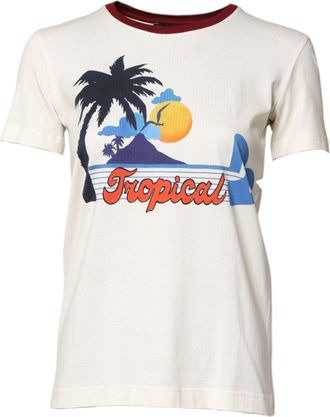 Dolce & Gabbana Womens White Cotton Print Short Sleeves Top T-Shirt