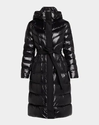 Mackage Coralia Lustrous Light Down Coat with Sash Belt