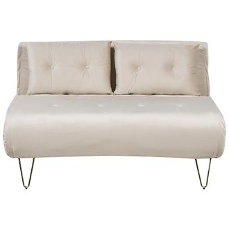 Beliani Sof&aacute; Cama 2 Plazas De Terciopelo Beige Dorado Sin Reposabrazos 2 Cojines Vestfold