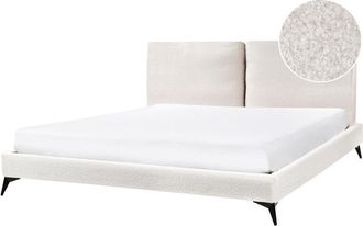 Beliani Cama Con Somier 180 X 200 Cm Moderna Tapizada Boucl&eacute; Base Listones Blanco Crema Melle