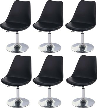 Hhg Hhg - Juego De 6 Sillas Giratorias Malm&ouml; T501, Silla De Cocina, Altura Regulable, Polipiel, Negro, Base Cromada