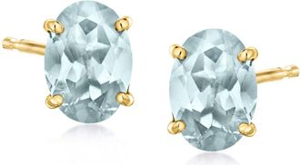 Ross-Simons Oval Aquamarine Stud Earrings in 14kt Yellow Gold
