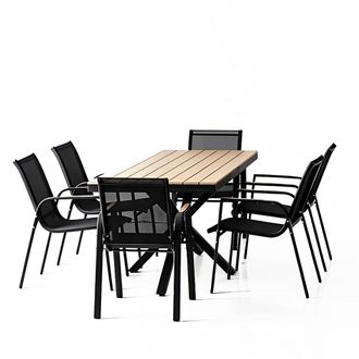 Concept Usine Conjunto de jard&iacute;n con mesa de 190 cm con efecto madera + 6 sillones
