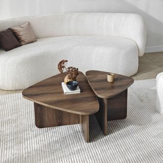 Dmora Mesa De Sal&oacute;n Saraceno, Modular, Forma Triangular, Tono Nuez En La Superficie, 90x60x35h Cm Marr&oacute;n Nuez