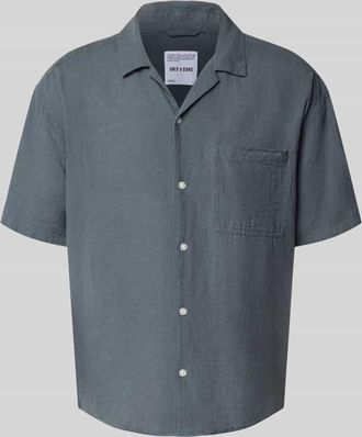 Only & Sons Relaxed Fit Freizeithemd aus Baumwoll-Leinen-Mix Modell CAIDEN in Petrol, Gr&ouml;&szlig;e L