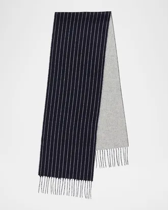 PIACENZA 1733 Men & apos;s Lizard Solid to Stripe Double-Face Silk and Cashmere Scarf