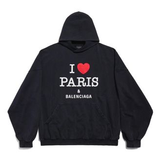 Balenciaga (WMNS) Balenciaga I Love Paris Balenciaga Hoodie Large Fit Black Faded 803265TRVM61041
