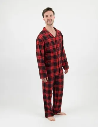 Leveret Mens 2-pc. Cotton Flannel Plaid & Solid Holiday Pajama Set in Plaid Black & Red at Nordstrom, Size Xxx-Large