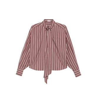 Brunello Cucinelli Striped Tie-neck Top