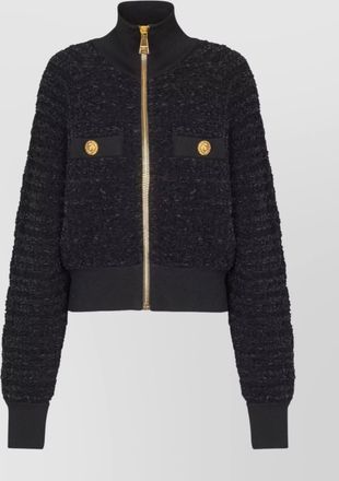 Balmain textured fabric short jacket with high collar