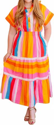 THML Clothing Jenny Mc Stripe Maxi Dress In Orange Multi