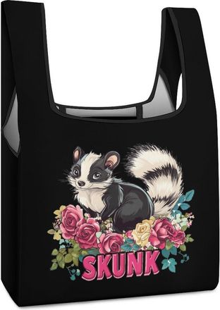 Generic Skunk Skunks Roses Shopping Bag Reusable Grocery Tote Bag Foldable Handbag for Travel Picnic