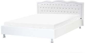 Beliani Beliani - Cama Con Somier De Piel Sint&eacute;tica Blanco Plateado 180 X 200 Cm Cabecero Botones Metz