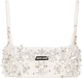 Miu Miu bead-embellished cropped top - women - Silk/Wool - 40 - White