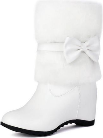 Generic Womens Wedge Heel Ankle Boots, Warm Winter Short Boots in PU Leather with Fur Collar And Bow Fashionable Plus Size Shoes for Everyday And Outdoor Use,