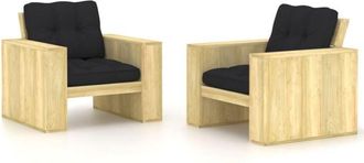 vidaXL Sillas De Jard&iacute;n Cojines 2 Uds Negro Madera De Pino Impregnada Vidaxl