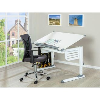 Dmora Bureau R&eacute;glable En Hauteur Avec &Eacute;tag&egrave;re Inclinable, En M&eacute;tal Blanc, 110x68x55-78 Cm - Dmora
