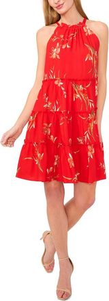 CeCe by Cynthia Steffe Tiered Halter Dress in Fiery Red at Nordstrom, Size X-Small