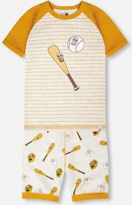 Deux par Deux Organic Cotton Baseball Print Two-Piece Pyjama Set in Grey Mix Baseball Print at Nordstrom, Size 24M