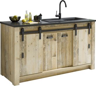 HOME AFFAIRE Spülenschrank »Sherwood« Breite 161 cm, Scheunentorbeschlag und Apothekergriffe aus Metall