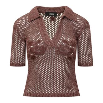 Amiri Polo Shirts, female, Brown, Size: M Floral Crochet Polo