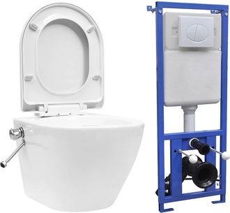 vidaXL Vidaxl - Inodoro Wc De Pared Sin Bordes Cisterna Oculta Cer&aacute;mica Blanco