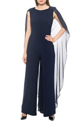 Marina Rossini Chiffon Overlay Jumpsuit in Navy at Nordstrom Rack, Size 16