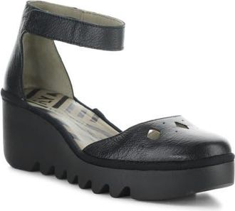 FLY London Boij Ankle Strap Platform Wedge Pump in Black at Nordstrom, Size 10-10.5Us