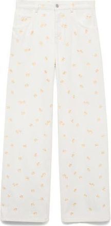 Mango Flower Embroidered Wide Leg Jeans in Off White at Nordstrom Rack, Size 12