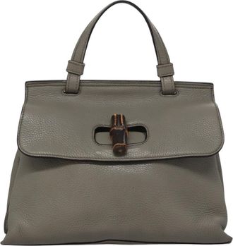 Gucci Bamboo Daily Top Handle Bag Leather Gray Leather Bag (Pre-Owned)