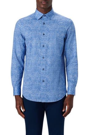 Bugatchi OoohCotton Button-Up Shirt in Cobalt at Nordstrom, Size Small