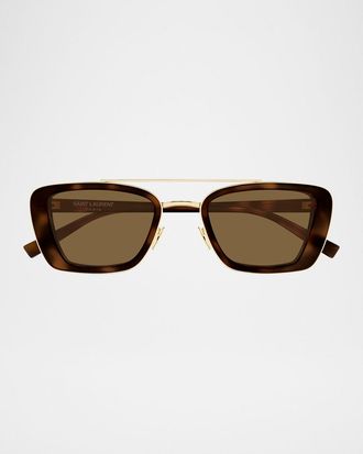 Saint Laurent 50mm Rectangular Acetate & Metal Sunglasses