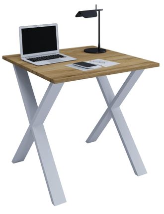 VCM Wood Desk Al. 76 X An. 80 X P. 50 Cm Mesa De Ordenador Lisa Pies De Metal De Alta Calidad Mesa De Trabajo Muebles De Oficina - Lona U (plata / Roble D