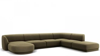 BLOOMINGLOFT Grosses Design Panorama U-Sofa Miley - mit Samtbezug Olivgr&uuml;n