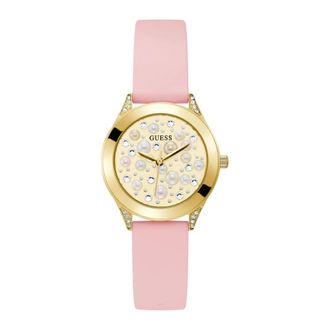 Guess Parel Quartz Horloge met Parels en Strass - Dames - Accessoires - Roze - Maat: ONE Size