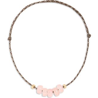 Zo&euml; Chicco Quartz Paracord Necklace in 14K Yellow Gold /Rose Quartz at Nordstrom, Size 26