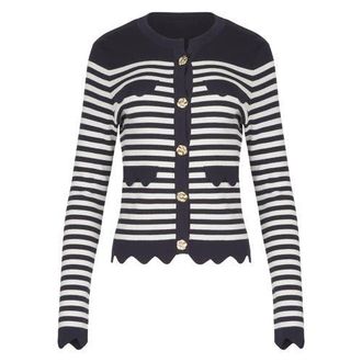 Anne Fontaine Womens Cardigan Blue And White Striped Cardigan With Gold Flower Buttons in Dark Navy at Nordstrom, Size Medium Eu