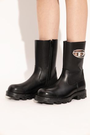 Diesel Leather Ankle Boots D-HAMMER, Womens, Black