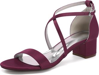 Generic Bridal Chunky Heels Women Wedding Satin Peep Toe Low Heel Sandals Prom Party Dressy Walking Shoes 4.5Cm,Burgundy,5 UK