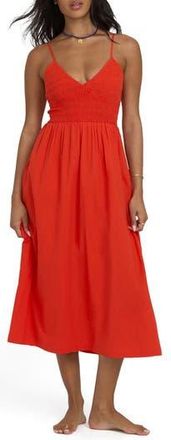 Billabong Such a Trip Smocked Bodice Cotton Midi Dress in Red Aloha at Nordstrom Rack, Size Large