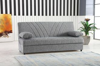 Dmora Sof&aacute; Cama Dmalama, Sof&aacute; Cama Contenedor De 3 Plazas Con 2 Cojines Incluidos, Sof&aacute; De Sal&oacute;n En Tela Acolchada Con Apertura Clic-clac, 181x81h88 Cm, Gri