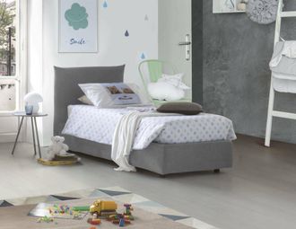 Talamo Italia Cama Individual Clarissa, Cama Contenedor Con Revestimiento De Tela, 100% Made In Italy, Apertura Frontal, Adecuado Para Colch&oacute;n 80x190 Cm, Gris, Con 