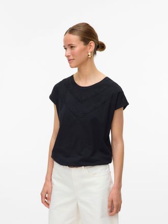Vero Moda Kurzarmshirt VERO MODA VMPANNA AVA SS TOP JRS, Damen, Gr. XS, schwarz, Jersey, Obermaterial: 100% Baumwolle, unifarben, loose fit, Rundhals, Shirts Ku