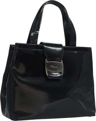 Ferragamo Vara Tote Patent Leather Black Patent_Leather Handbag (Pre-Owned)