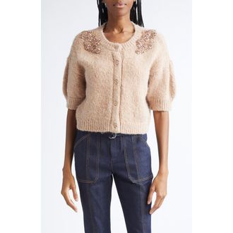 Cinq &agrave; Sept Millicent Embellished Cardigan in Light Russet at Nordstrom Rack, Size Large