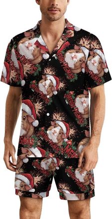 Generic Merry Pigmas Guinea Pig Mens Pyjamas Set Short Sleeve Shirt And Shorts PJs Sleepwear Loungewear Summer M